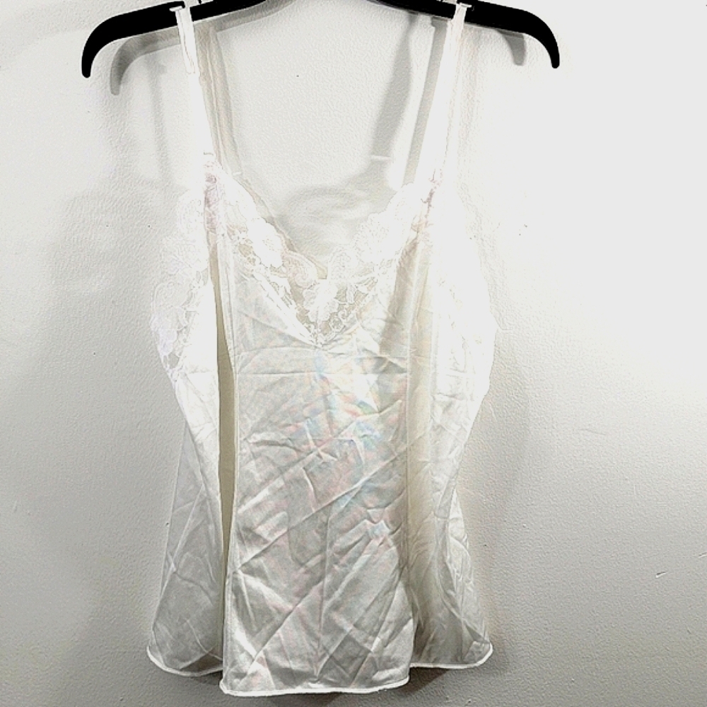 Vintage Lorraine White Nylon and Lace Slip Camisole Undergarment 38 USA made